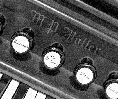 Close up view of the keys of an organ